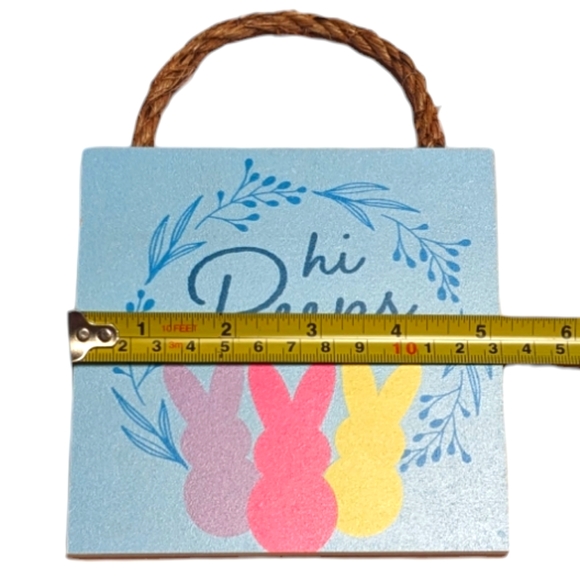 Wincraft Hi Peeps Small Wooden Sign with Jute Rope Hanger for Easter or Everyday - Picture 3 of 4